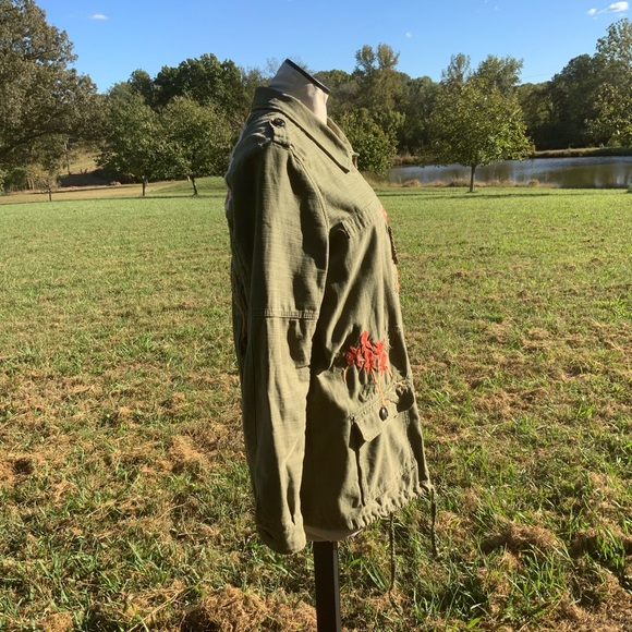 Anthropologie Hei Hei Floral Embroidered Field Utility Military  Green Jacket M - Picture 8 of 10